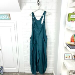 Cynthia Ashby Teal Oversized Baggy Linen Overalls Size M